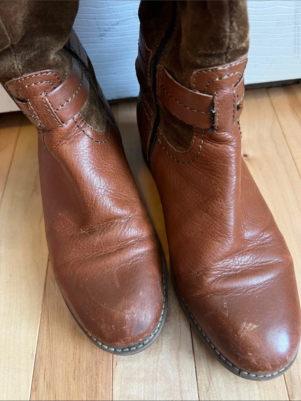 Clarks Brown Leather & Suede Mid-Calf Buckle Boots